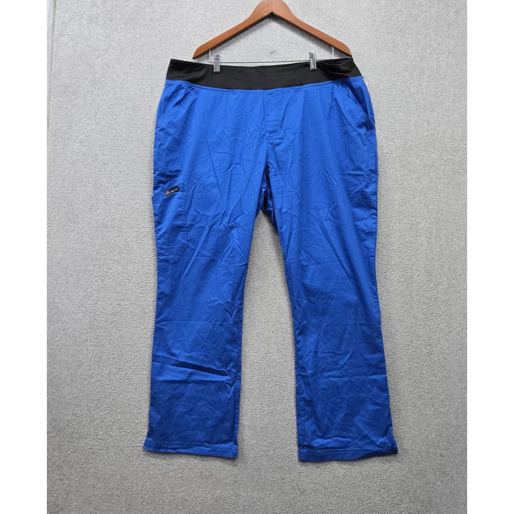 Koi Women Scrub Pants 2X Royal Blue Stretch Liza Cargo Pocket Straight Leg NWT